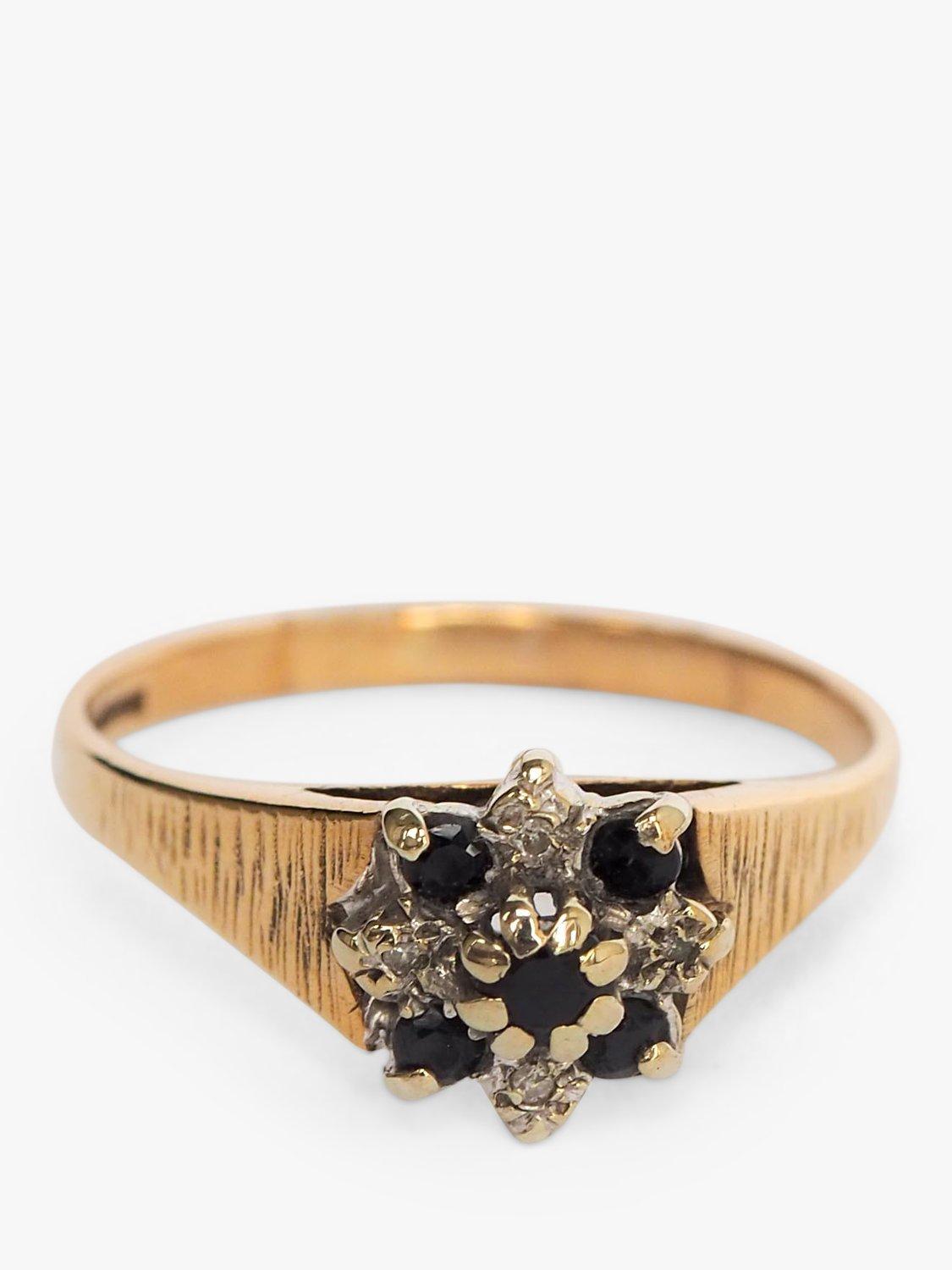 Product image 1 of 1, which shows L & T Heirlooms Pre-Loved 9ct Yellow Gold Sapphire and Diamond Cluster Ring, Dated Circa 1982, Gold