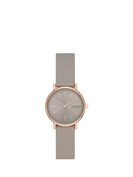 Skagen SKW3060 Women's Signatur Lille Leather Strap Watch, Rose Gold/Grey, Rose Gold/Grey