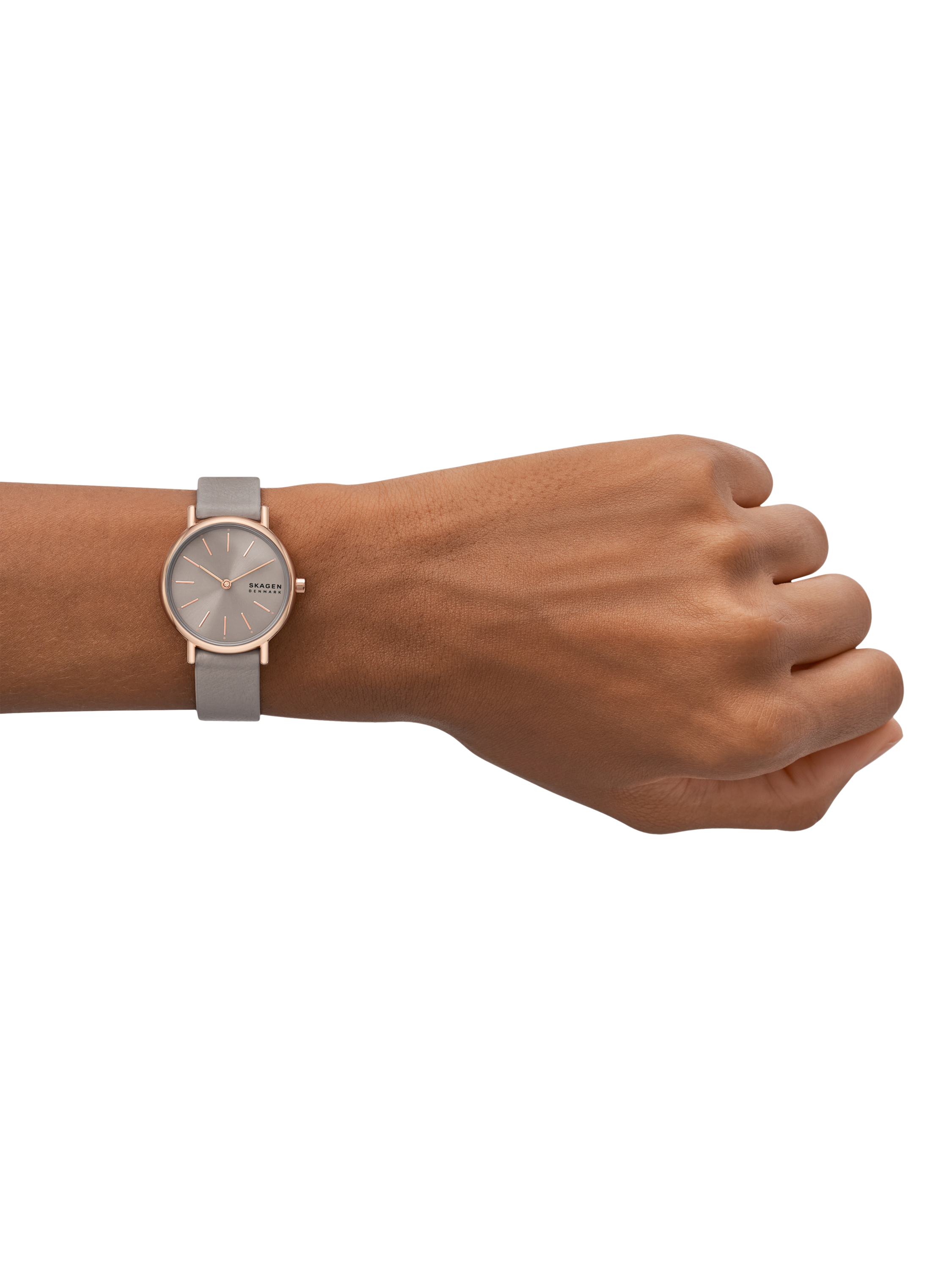 Product image 2 of 5, which shows Skagen SKW3060 Women's Signatur Lille Leather Strap Watch, Rose Gold/Grey