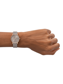 Skagen SKW3060 Women's Signatur Lille Leather Strap Watch, Rose Gold/Grey - view 2, Rose Gold/Grey