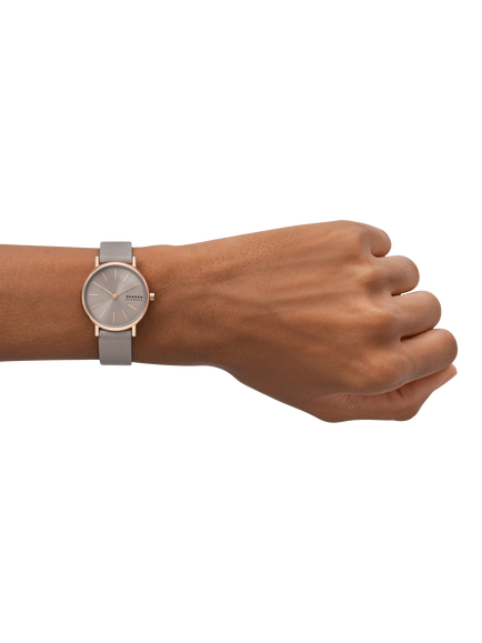 Skagen SKW3060 Women's Signatur Lille Leather Strap Watch, Rose Gold/Grey - view 2, Rose Gold/Grey