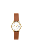 Skagen SKW3121 Women's Signatur Lille Leather Strap Watch, Gold/Brown