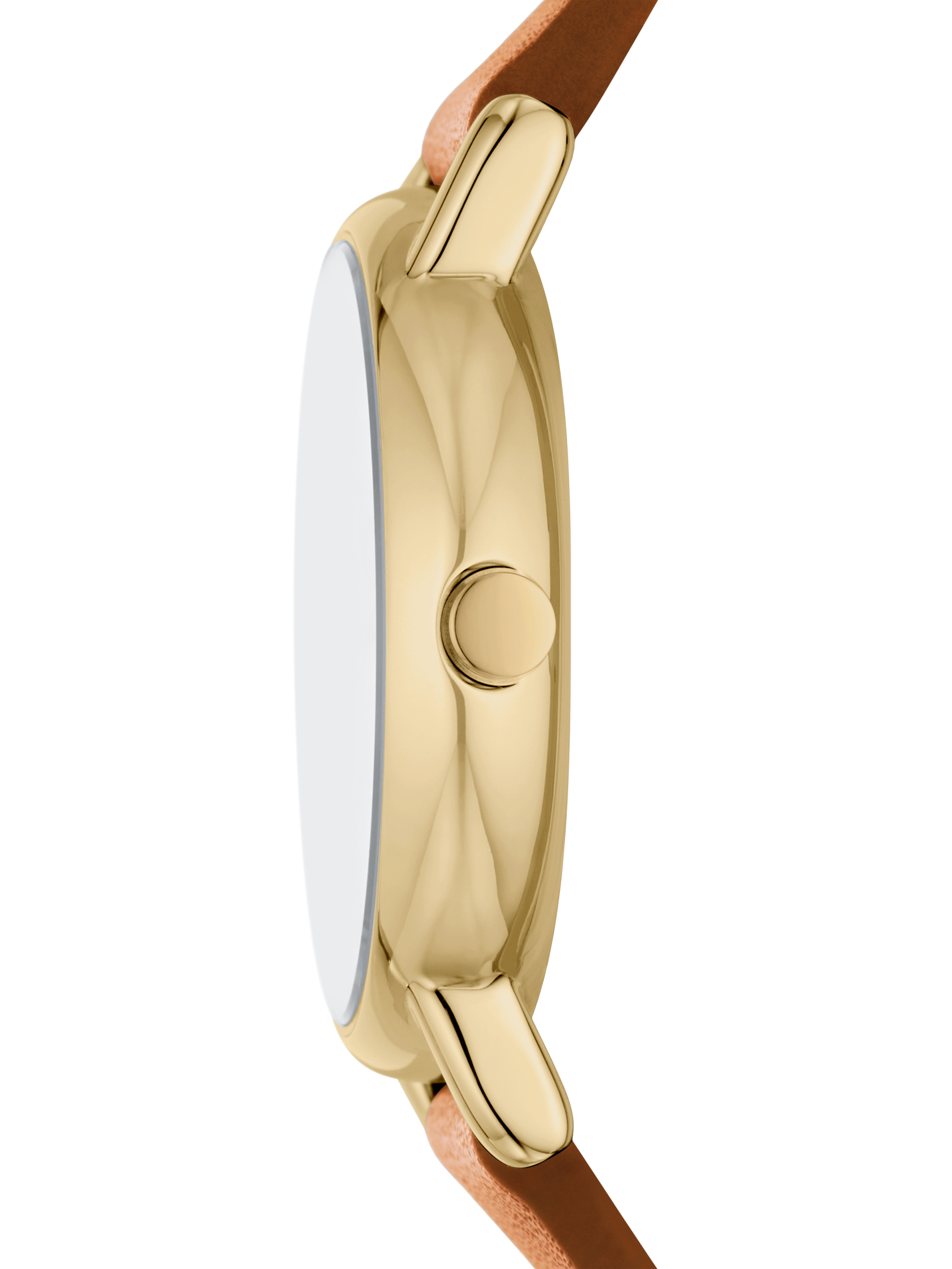 Product image 3 of 4, which shows Skagen SKW3121 Women's Signatur Lille Leather Strap Watch, Gold/Brown
