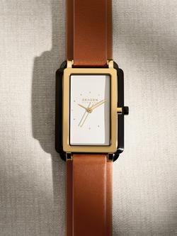 Skagen SKW3149 Women's Hagen Micro Leather Strap Watch, Brown/White - view 2, Brown/White