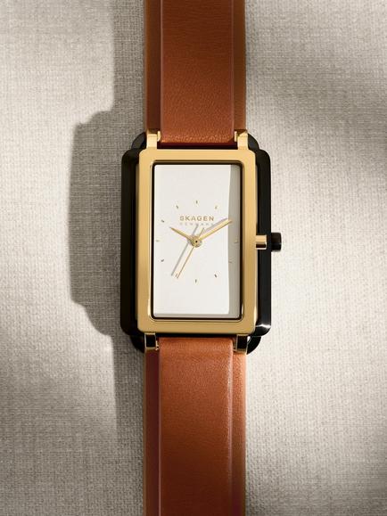 Skagen SKW3149 Women's Hagen Micro Leather Strap Watch, Brown/White - view 2, Brown/White