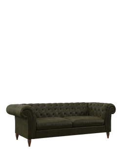 John Lewis Cromwell Grand 4 Seater Leather Sofa Bed, Dark Leg, Demetra Green