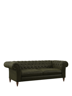 John Lewis Cromwell Grand 4 Seater Leather Sofa, Dark Leg, Demetra Green
