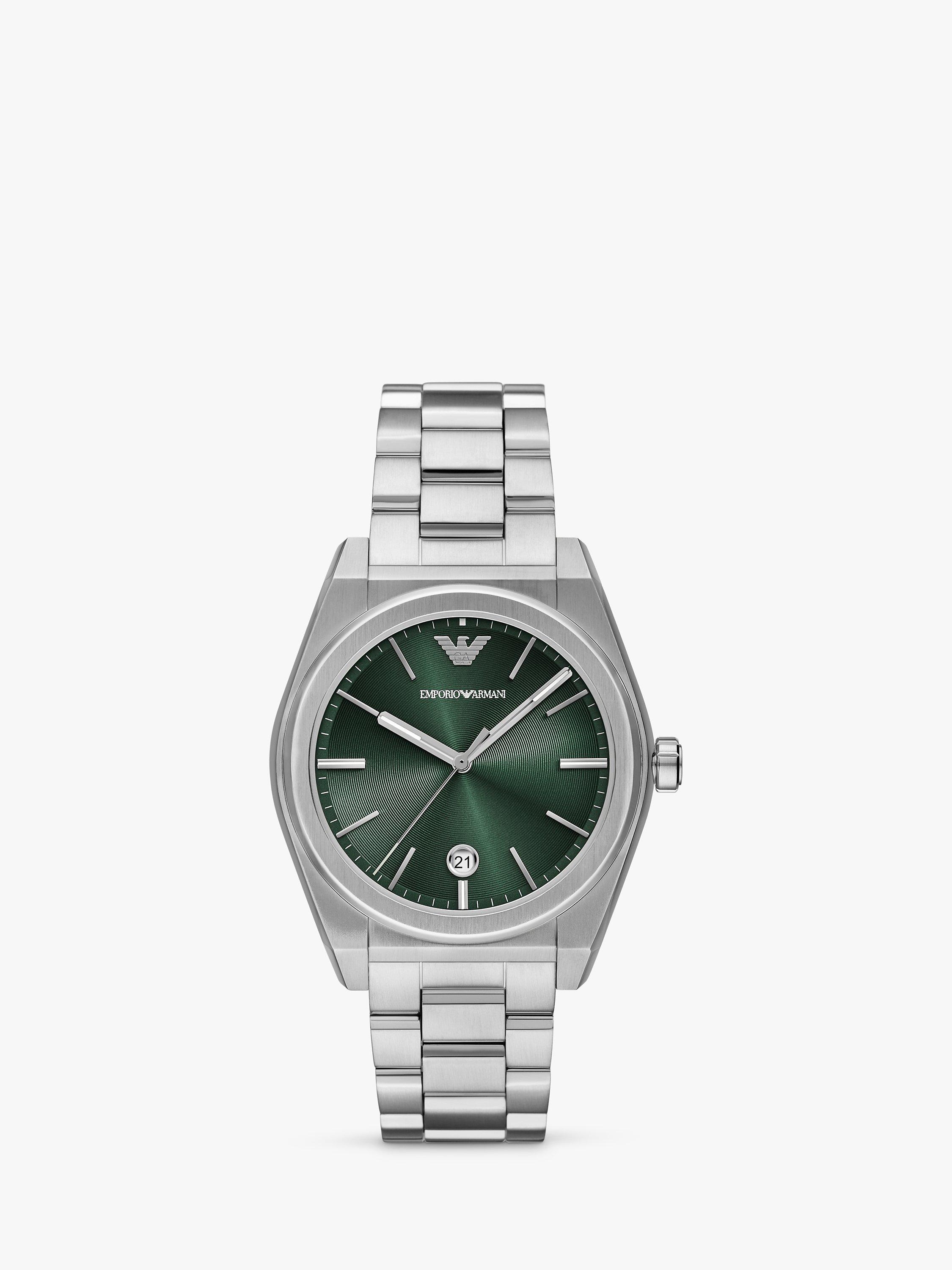 Product image 1 of 5, which shows Emporio Armani Men's Federico Date Bracelet Strap Watch, Silver/Green AR11621