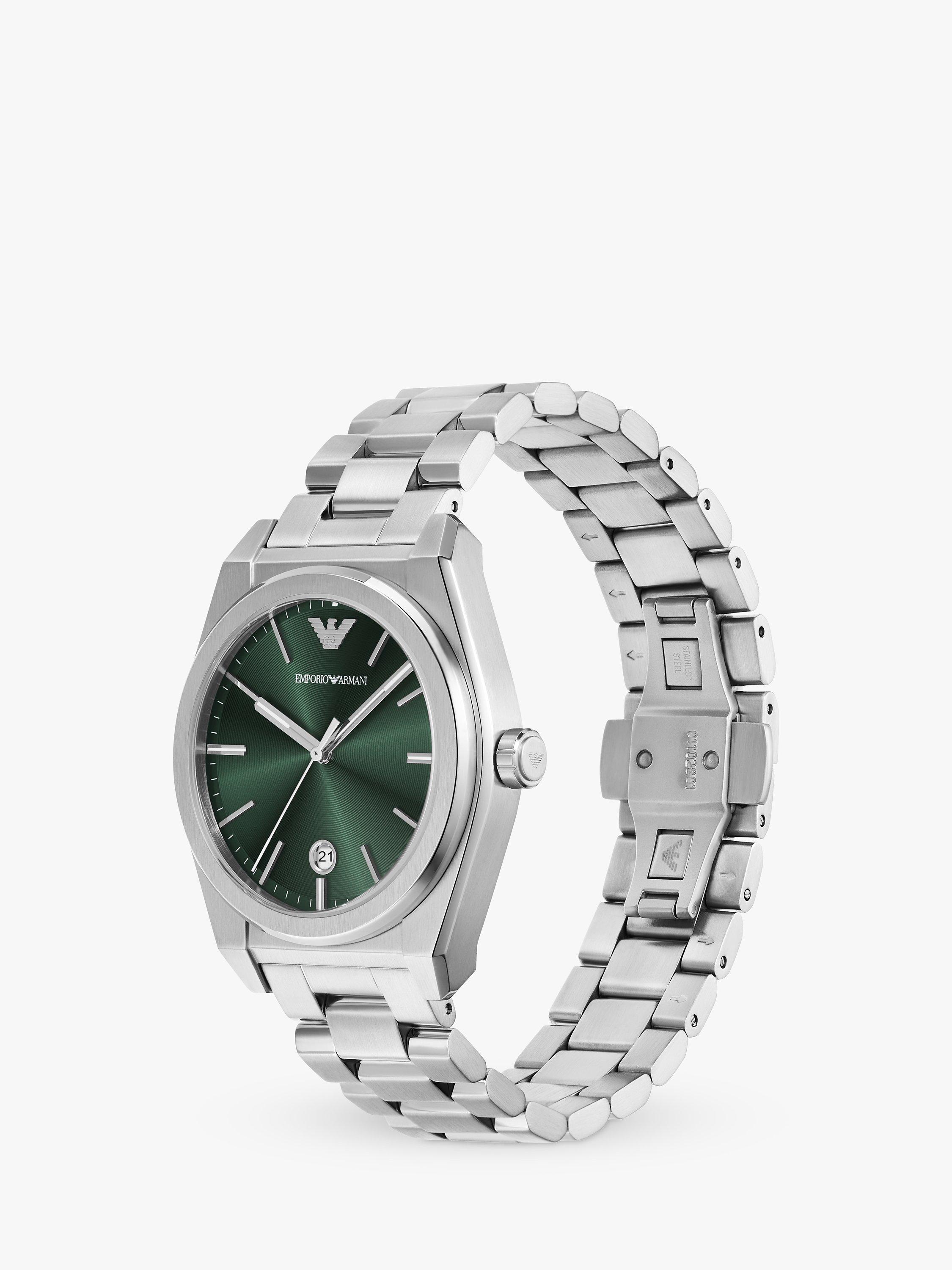 Product image 2 of 5, which shows Emporio Armani Men's Federico Date Bracelet Strap Watch, Silver/Green AR11621