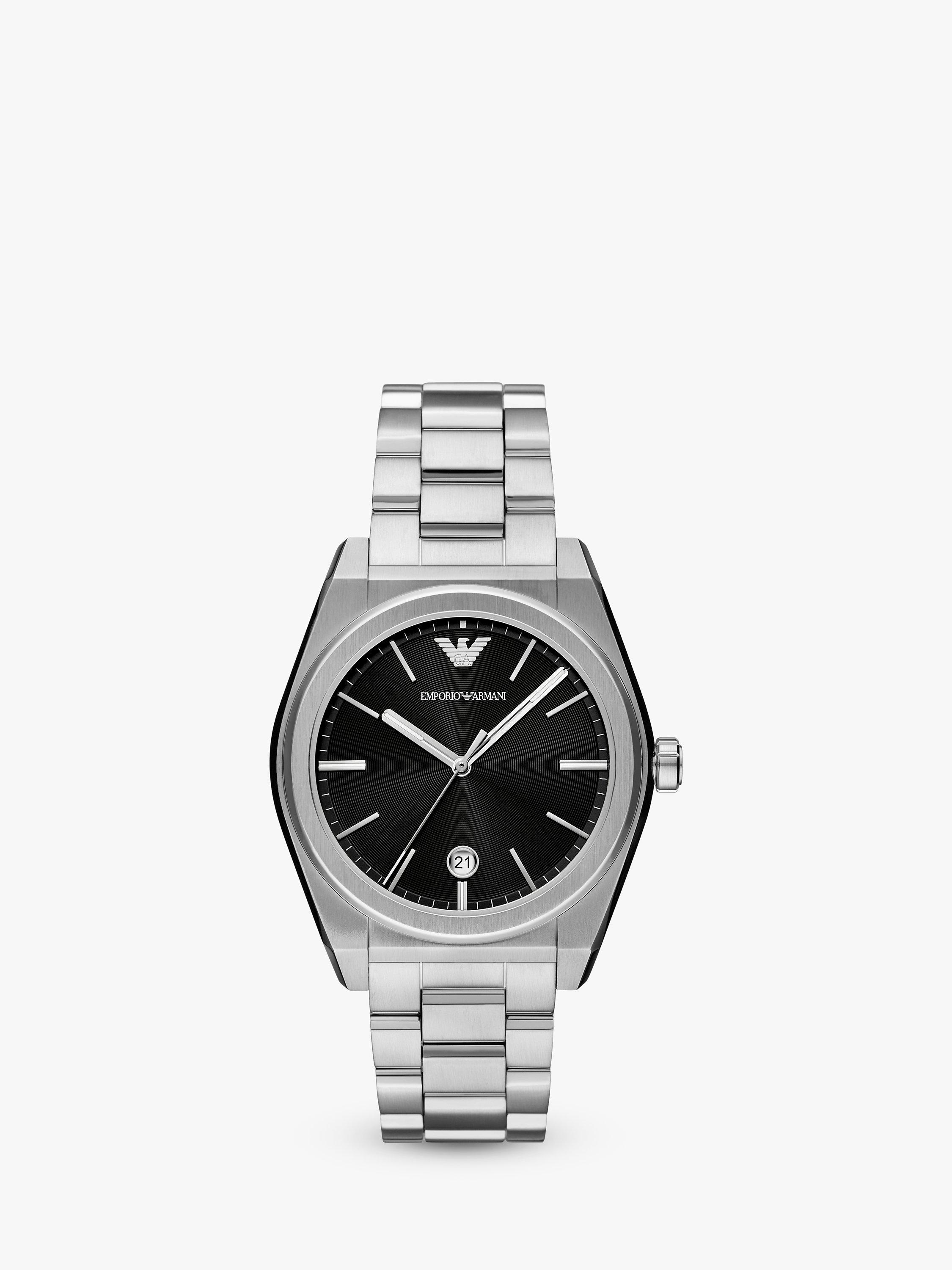 Product image 1 of 5, which shows Emporio Armani Men's Federico Date Bracelet Strap Watch, Silver/Black AR11622