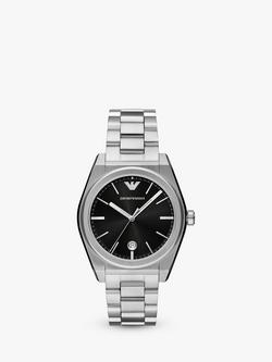 Emporio Armani Men's Date Bracelet Strap Watch, Silver/Black