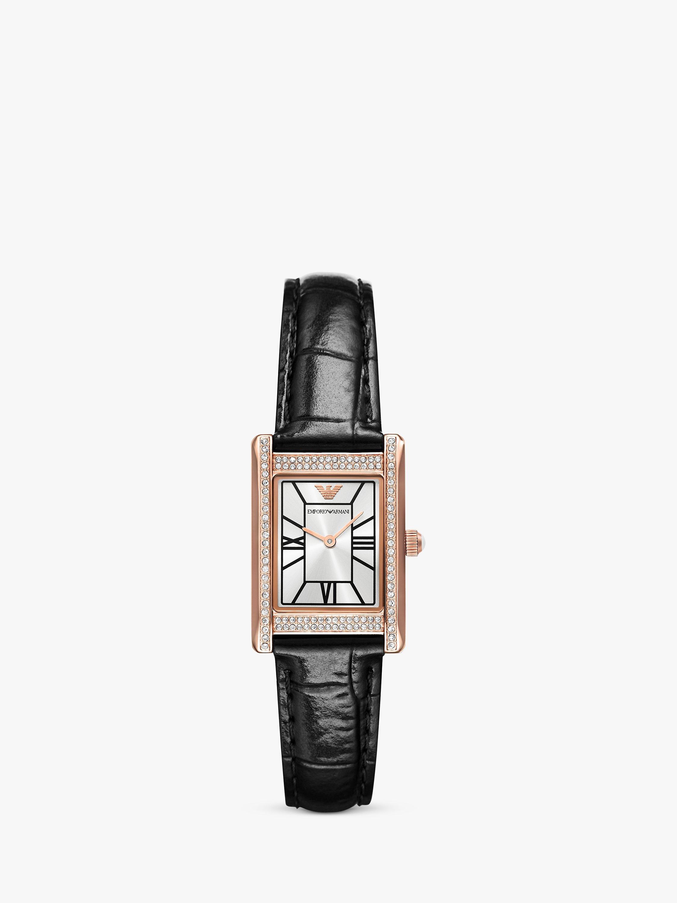 Product image 1 of 5, which shows Emporio Armani AR11624 Women's Crystal Leather Strap Watch, Rose Gold/Black