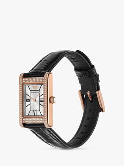 Emporio Armani AR11624 Women's Crystal Leather Strap Watch, Rose Gold/Black - view 2, Rose Gold/Black