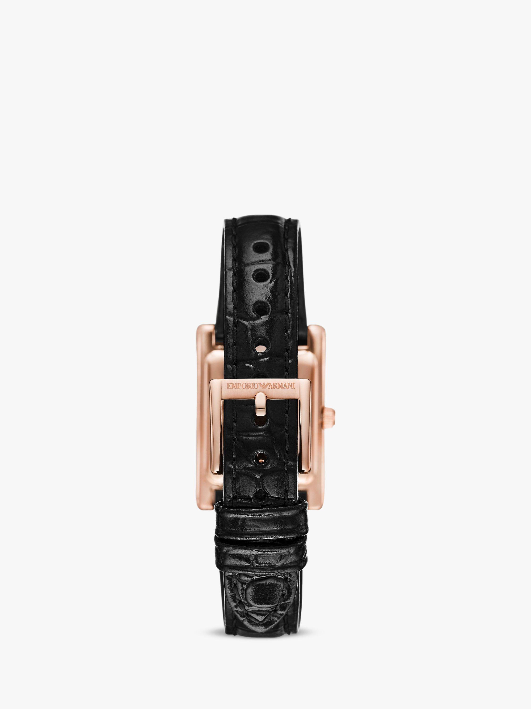 Product image 4 of 5, which shows Emporio Armani AR11624 Women's Crystal Leather Strap Watch, Rose Gold/Black