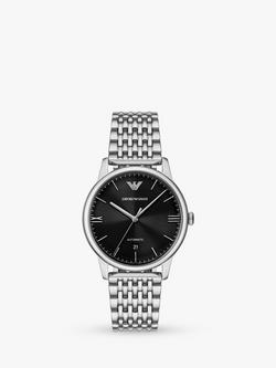 Emporio Armani Men's Automatic Date Bracelet Strap Watch, Black/Silver