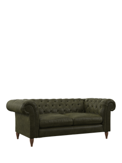 John Lewis Cromwell Large 3 Seater Leather Sofa, Dark Leg, Demetra Green