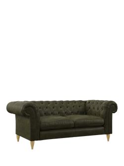 John Lewis Cromwell Large 3 Seater Leather Sofa, Light Leg, Demetra Green