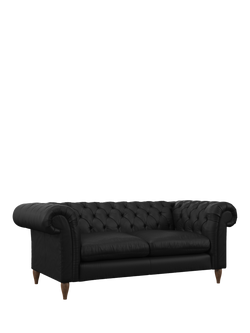 John Lewis Cromwell Large 3 Seater Leather Sofa, Dark Leg, Matt Black