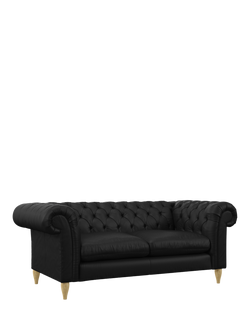 John Lewis Cromwell Large 3 Seater Leather Sofa, Light Leg, Matt Black