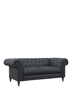 John Lewis Cromwell Large 3 Seater Leather Sofa, Dark Leg, Matt Navy