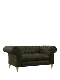 John Lewis Cromwell Small 2 Seater Leather Sofa, Light Leg, Demetra Green