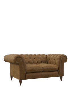 John Lewis Cromwell Small 2 Seater Leather Sofa, Dark Leg, Demetra Light Tan
