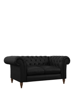 John Lewis Cromwell Small 2 Seater Leather Sofa, Dark Leg, Matt Black