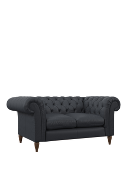 John Lewis Cromwell Small 2 Seater Leather Sofa, Dark Leg, Matt Navy