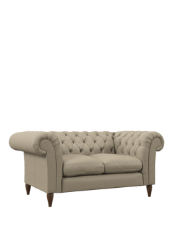 John Lewis Cromwell Small 2 Seater Leather Sofa, Dark Leg, Matt Pearl