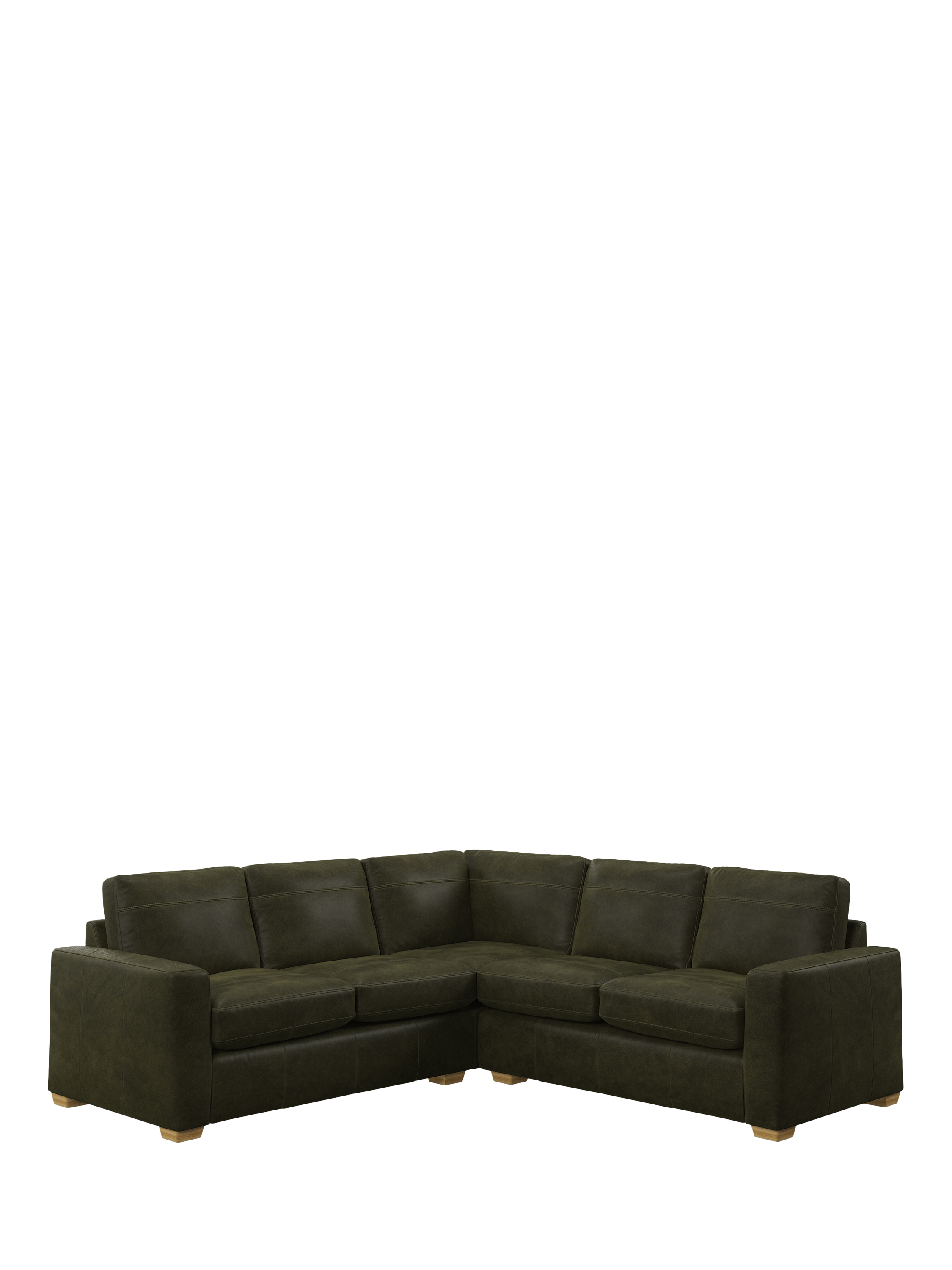 Oliver Range, John Lewis Oliver 5+ Seater Corner Leather Sofa, Light Leg, Demetra Green
