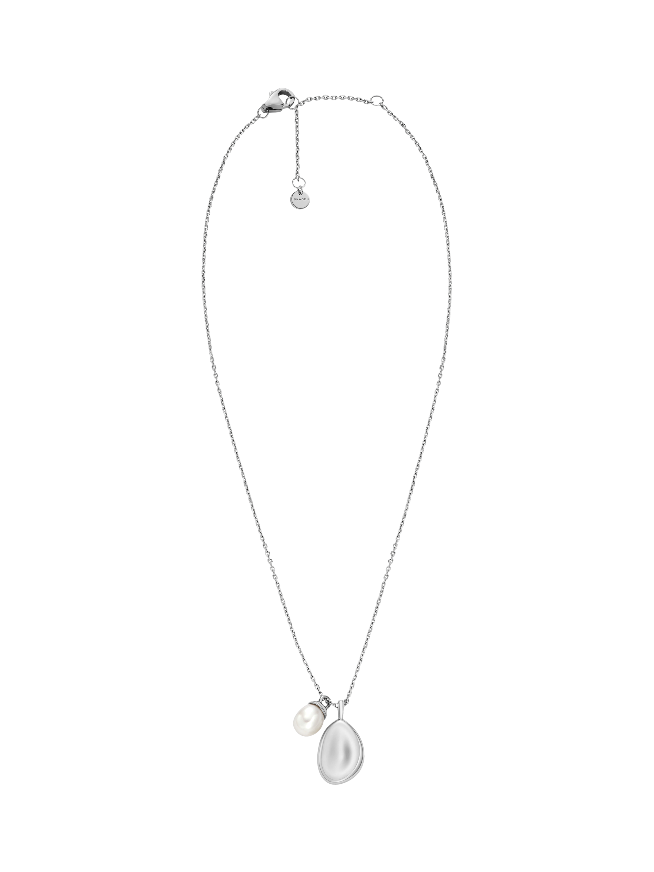 Product image 2 of 2, which shows Skagen Pearl and Pebble Necklace, Silver