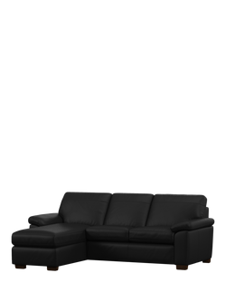 John Lewis Camden LHF Chaise End Leather Sofa Bed, Dark Leg, Matt Black