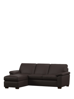 John Lewis Camden LHF Chaise End Leather Sofa Bed, Dark Leg, Matt Chocolate