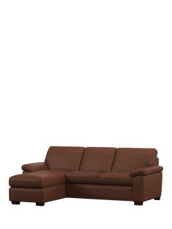John Lewis Camden LHF Chaise End Leather Sofa Bed, Dark Leg, Matt Chestnut