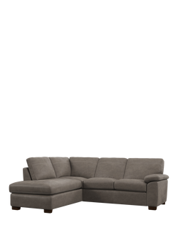 John Lewis Camden LHF Leather Corner Sofa, Dark Leg, Demetra Grey