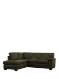 John Lewis Camden LHF Leather Corner Sofa, Dark Leg, Demetra Green