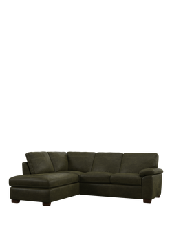 John Lewis Camden LHF Leather Corner Sofa, Dark Leg, Demetra Green