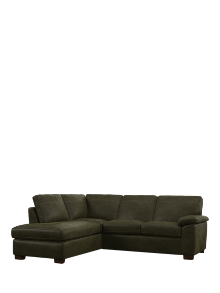 John Lewis Camden LHF Leather Corner Sofa, Dark Leg, Demetra Green