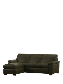 John Lewis Camden LHF Chaise End Leather Sofa Bed, Dark Leg, Demetra Green