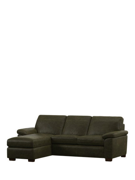 John Lewis Camden LHF Chaise End Leather Sofa Bed, Dark Leg, Demetra Green