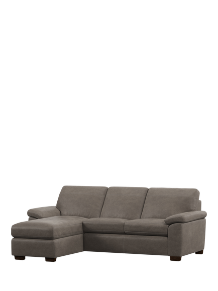 John Lewis Camden LHF Chaise End Leather Sofa Bed, Dark Leg, Demetra Grey