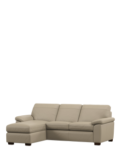 John Lewis Camden LHF Chaise End Leather Sofa Bed, Dark Leg, Matt Pearl