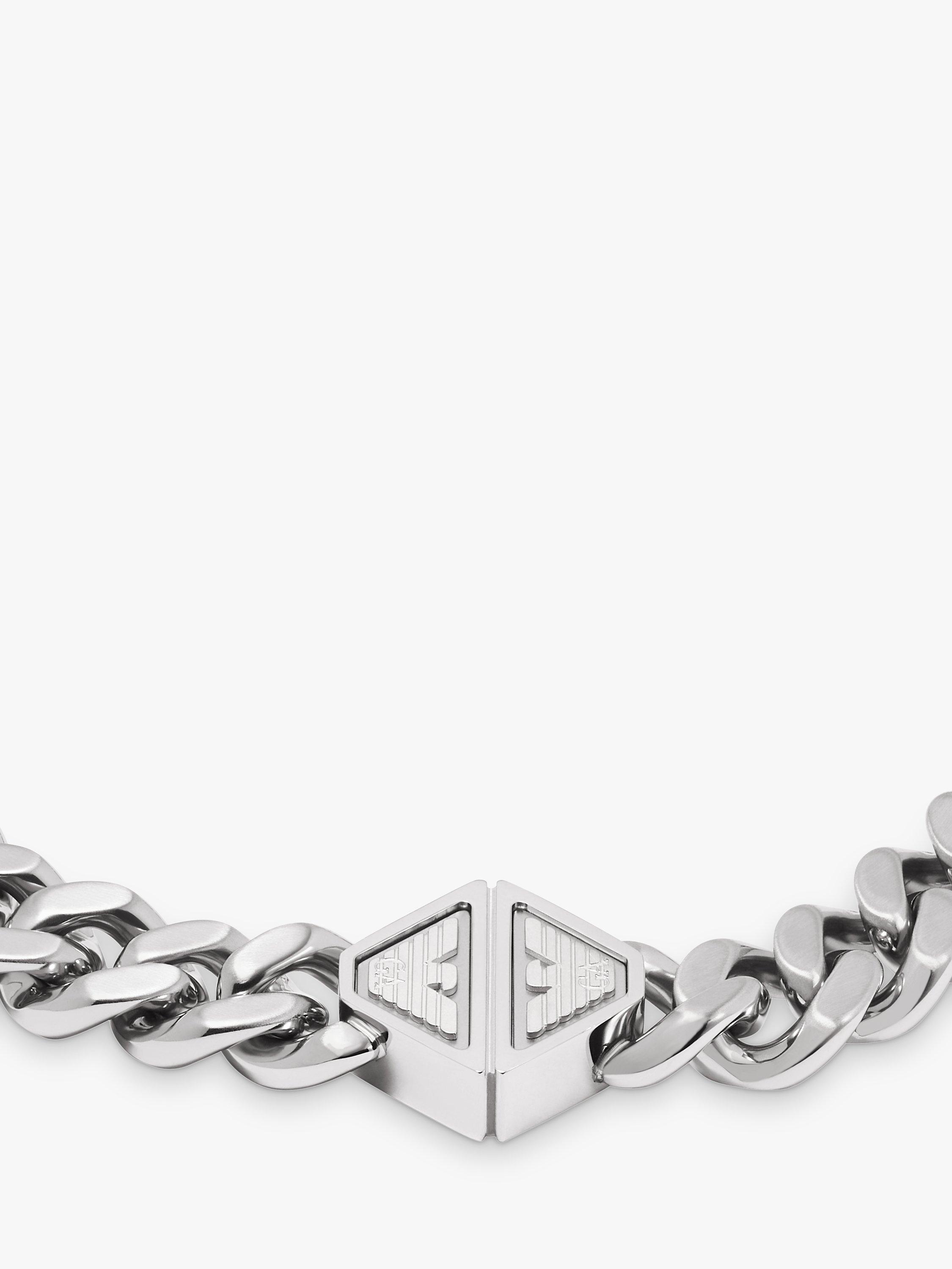 Product image 3 of 4, which shows Emporio Armani Men's Logo Curb Chain Bracelet, Silver