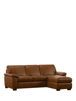 John Lewis Camden RHF Chaise End Leather Sofa Bed, Dark Leg, Premium Caramel