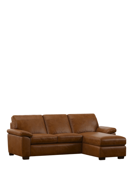 John Lewis Camden RHF Chaise End Leather Sofa Bed, Dark Leg, Premium Caramel