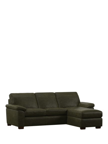 John Lewis Camden RHF Chaise End Leather Sofa Bed, Dark Leg, Demetra Green