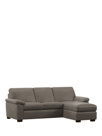 John Lewis Camden RHF Chaise End Leather Sofa Bed, Dark Leg, Demetra Grey