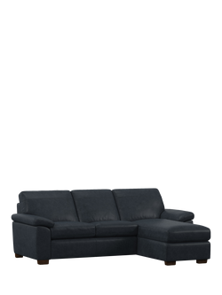 John Lewis Camden RHF Chaise End Leather Sofa Bed, Dark Leg, Vintage Jeans