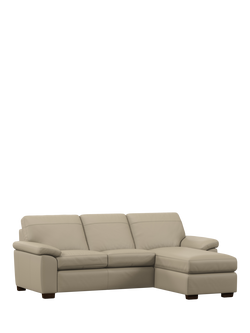 John Lewis Camden RHF Chaise End Leather Sofa Bed, Dark Leg, Matt Pearl