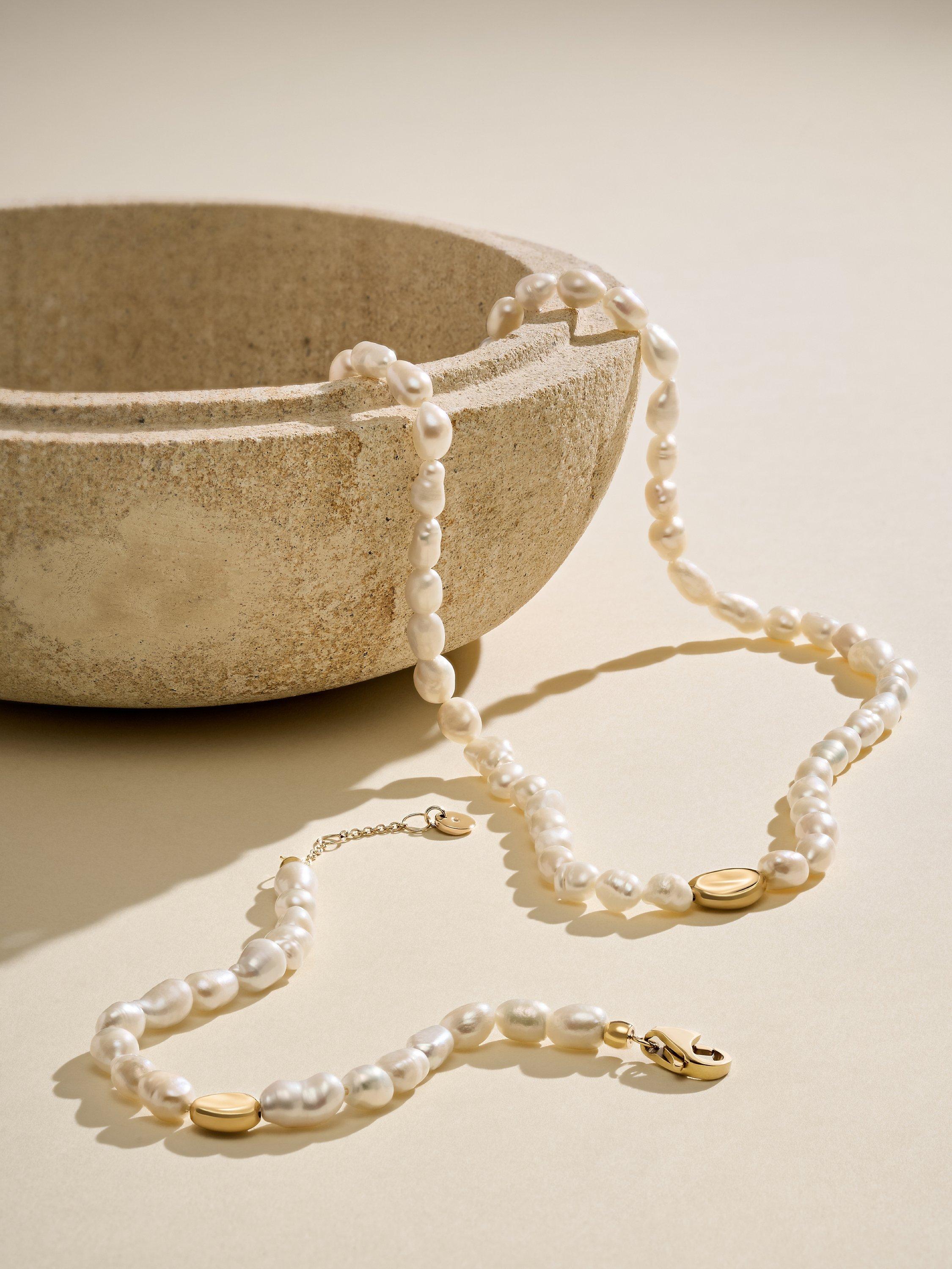 Product image 7 of 7, which shows Skagen Gold-Toned Pebble & Pearl Necklace